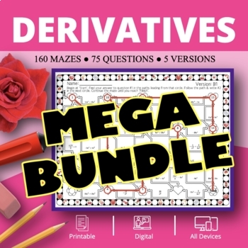Preview of Valentine's Day: Calculus Derivatives BUNDLE - Maze Activity