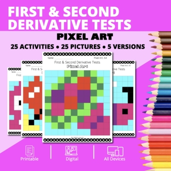 Preview of Valentine's Day: Calculus First & Second Derivative Tests Pixel Art Activity