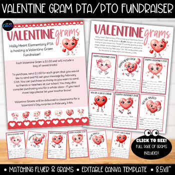 Preview of Valentine's Day Candy Gram Lollipop Tag Card Flyer, PTA PTO Fundraiser Grams