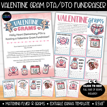 Preview of Valentine's Day Candy Gram Lollipop Tag Card Flyer, PTA PTO Fundraiser Grams
