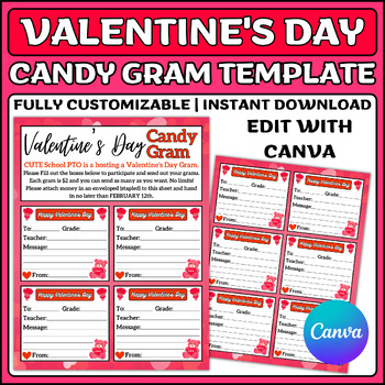 Preview of Valentine's Day Candy Gram Template | PTO PTA School Fundraiser | PTO/PTA school