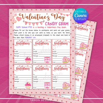 Preview of Valentine's Day Candy Gram Template, School Candy Gram, Fundraiser PTO activity