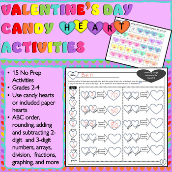 Preview of Valentine's Day Candy Heart Activities - Rounding, Graphing, 4 Basic Operations