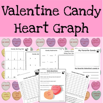 Preview of Valentine's Day Candy Heart Graphing, sorting, addition, math kindergarten 1st