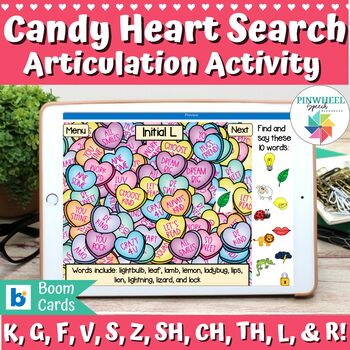Preview of Valentine's Day Candy Heart Search Boom Cards™ Speech Therapy Articulation