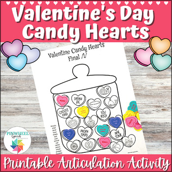 Preview of Valentine's Day Articulation Candy Hearts Printable Speech Therapy Activity