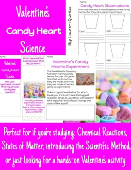 Preview of Valentine's Day Candy Hearts Science Activity | Experiment (Reactions + Matter)