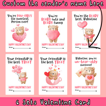 Valentine's Day Card Bear Theme Printable Digital Card | TPT