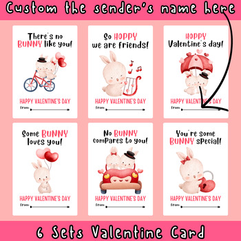 Preview of Valentine's Day Card Bunny Theme Printable Digital Card