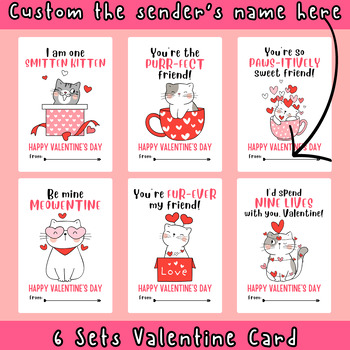 Preview of Valentine's Day Card Cat Theme Printable Digital Card