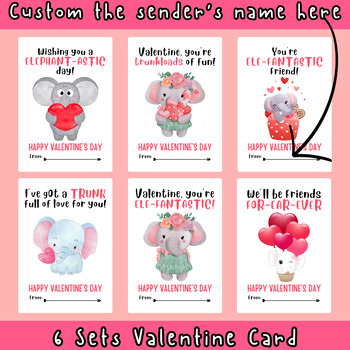 Preview of Valentine's Day Card Elephant Theme Printable Digital Card