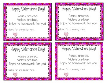 Valentine's Day Card--No Homework Pass by Jasmine Mundinger | TpT