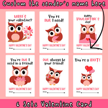 Preview of Valentine's Day Card Owl Theme Printable Digital Card