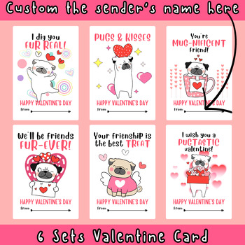 Preview of Valentine's Day Card Pug Theme Printable Digital Card