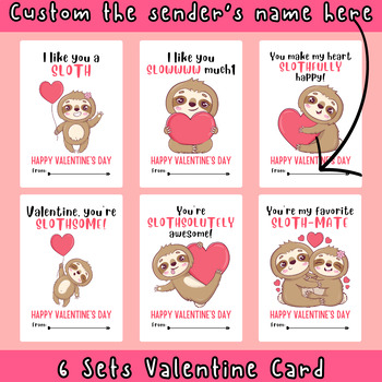 Preview of Valentine's Day Card Sloth Theme Printable Digital Card