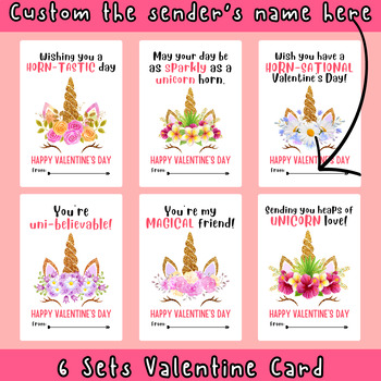 Preview of Valentine's Day Card Unicorn Horn Theme Printable Digital Card