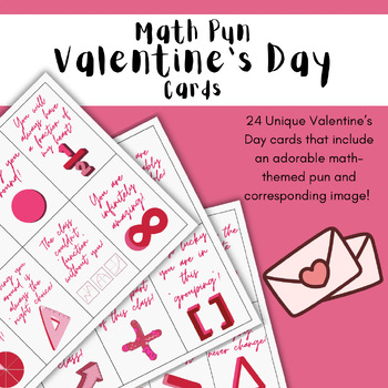 Preview of Valentine’s Day Cards - 24 Math Puns - Class Set