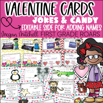 Preview of Valentine's Day Cards for Students or Friends Jokes & Candy Themed (Editable)