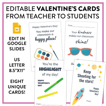 Preview of Valentine's Day Cards for Teachers - Eight designs!