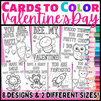 Preview of Valentine's Day Cards to Color: From Student to Student: 8 Designs: Two Sizes