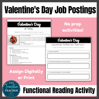 Preview of Valentine's Day Careers | Job Postings | Functional Reading Activity 