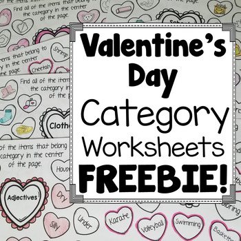 Preview of Valentine's Day Category Worksheets FREEBIE