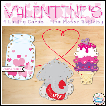Preview of Valentine's Day Fine Motor Lacing Cards for February Centers