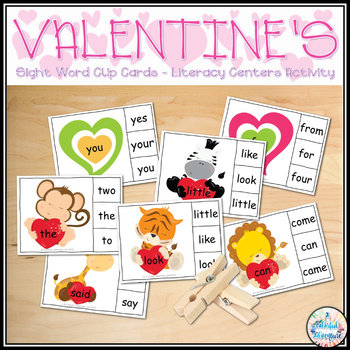 Preview of Valentine's Day Sight Word Clip Cards Fine Motor Literacy Centers Activity
