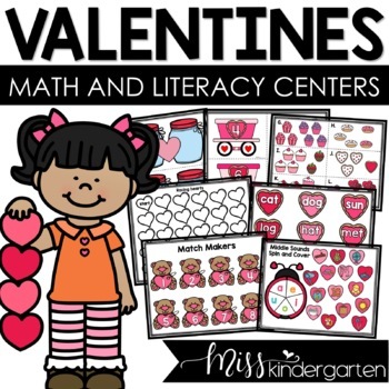 Preview of Valentine's Day Centers Kindergarten Math and Literacy Activities