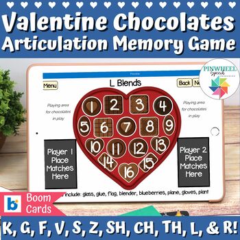 Preview of Valentine's Day Chocolate Match Articulation Memory Boom Cards™ Speech Therapy
