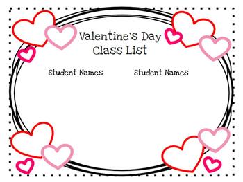 Preview of Valentine's Day Class List (Editable)