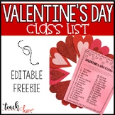 Valentine's Day Class List Editable