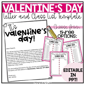 Preview of Valentine's Day Class List and Letter Template - EDITABLE