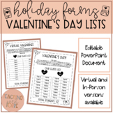 Valentine's Day Class Lists (In-Person and Virtual)