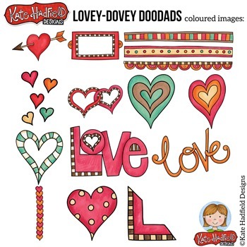 Lovey Dovey DooDads clip art and line art bundle