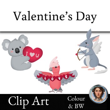 Preview of Valentine's Day Clip Art - Australian Animals - Colour and Blackline - Pack 1