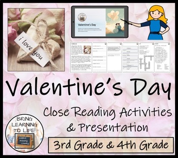 Preview of Valentines Day Close Reading Comprehension Activity | 3rd Grade & 4th Grade