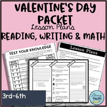 Preview of Valentine's Day  Close Reading Comprehension Passage, Writing Activities