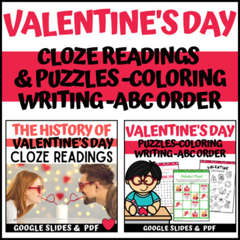 Preview of Valentine's Day Cloze Readings & Puzzles Bundle/Digital