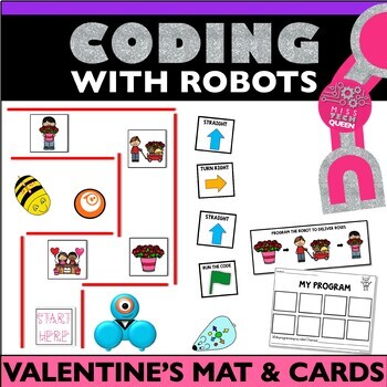 Preview of Valentine's Day Coding Robot Activity Mat Bee Bot Code and go Mouse February