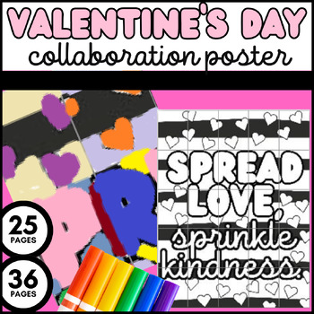 Preview of Valentine's Day Collaborative Class Mural Poster Coloring Decor Bulletin Board