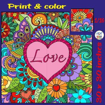 Preview of Valentine's Day Collaborative Coloring Poster Art Love Zentangle bulletin Board