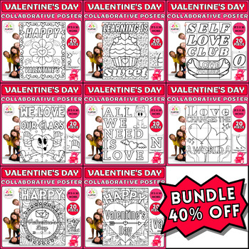 Preview of Valentine's Day Collaborative Coloring Poster Bundle: Spread Kindness & Love