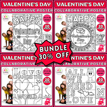 Preview of Valentine's Day Collaborative Coloring Poster Bundle: Spread Kindness and Love