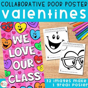Preview of Valentine's Day Collaborative Poster Coloring Activity │February Door Bulletin