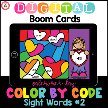 Preview of Valentine's Day Color By Code Sight Words #2 Boom Cards Distance Learning