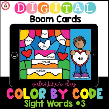 Preview of Valentine's Day Color By Code Sight Words #3 Boom Cards Distance Learning