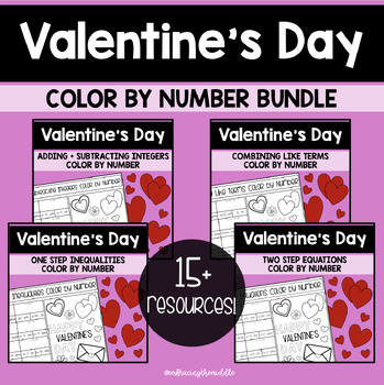 Preview of Valentine's Day Color By Number Activities for Middle School Math