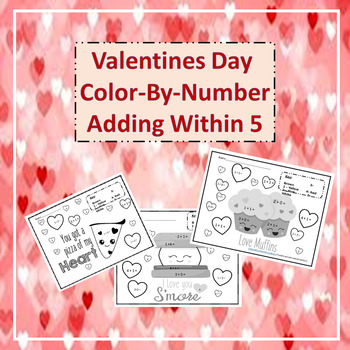 Preview of Valentine's Day Color-By-Number Adding Within 5; K.OA.A5