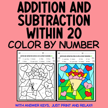 Preview of Valentine's Day: Free Addition and Subtraction Within 20 Color by Number